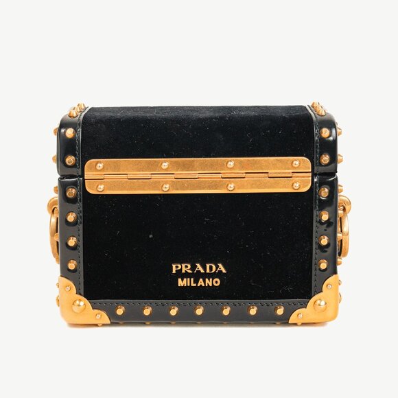 Prada PF/17 Treasure Trunk Black Mini Velvet Box Bag - Picture 1 of 14